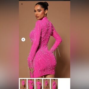 Fashion Nova Vibrant Pink Pearl-Embellished Dress